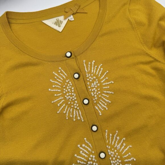 Anthropologie Monogram French Knot Cardigan Gold Mustard Yellow Size M - Picture 6 of 8